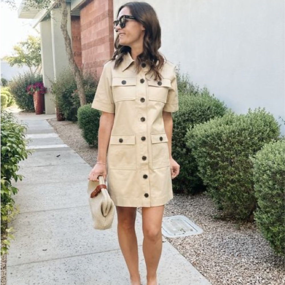 J. Crew Gamine Khaki Utility Shirt Dress